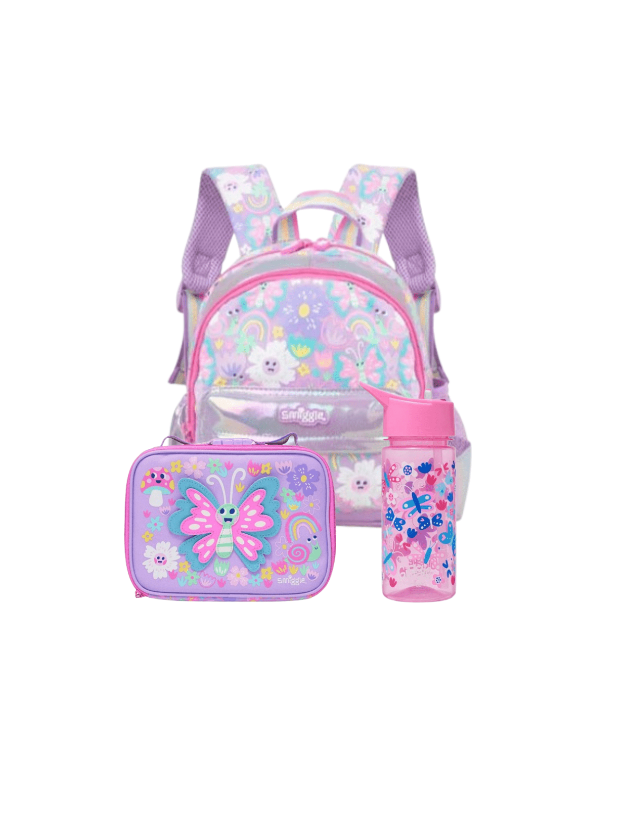 Smiggle Butterfly Bundle Set - Backpack, Lunch Bag, and Waterbottle