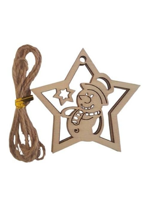 Wooden Snowman Star Christmas Ornament