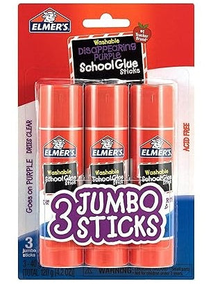 Elmer's Disappearing Purple School Glue Sticks, Jumbo Size, 3 Count