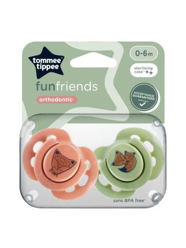 Tommee Tippee Funfriends Soothers 0-6m - Orange and Green