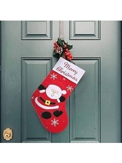 Red and White Merry Christmas with Snowflake Stocking