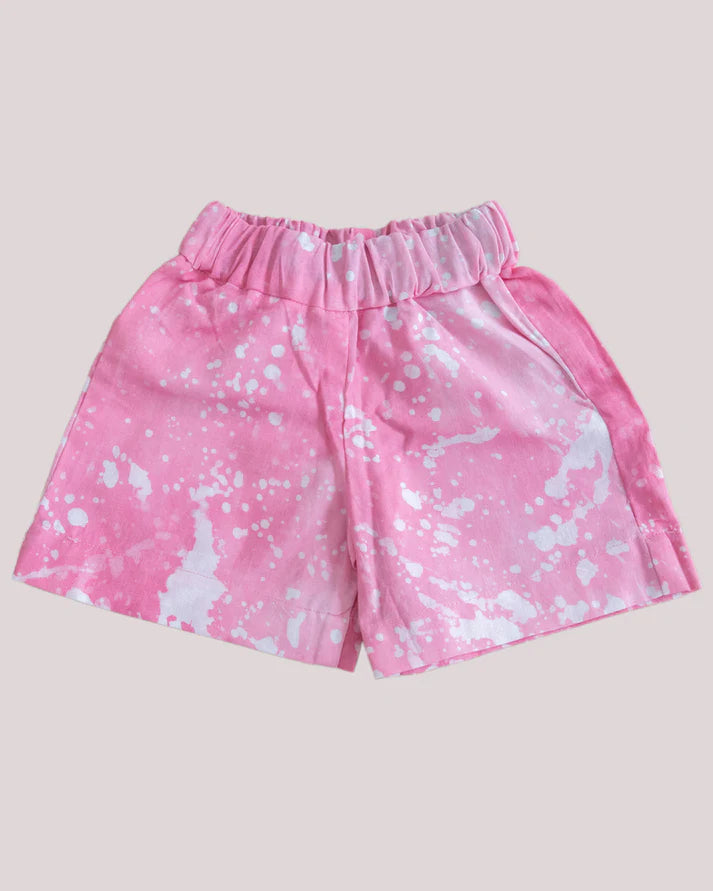 Loom & Dye Pink Splash Print - Kids' Extra Soft Cotton Adire Shorts