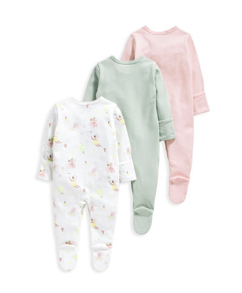 Mamas and Papas 3-in-1 Sleepsuits - 0-3m - Pink, Green, and White