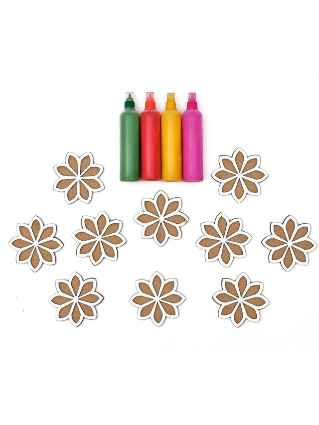 Sanvatsar DIY Wooden Flower Craft Kit with 3 Colors & 6 Flower Moulds