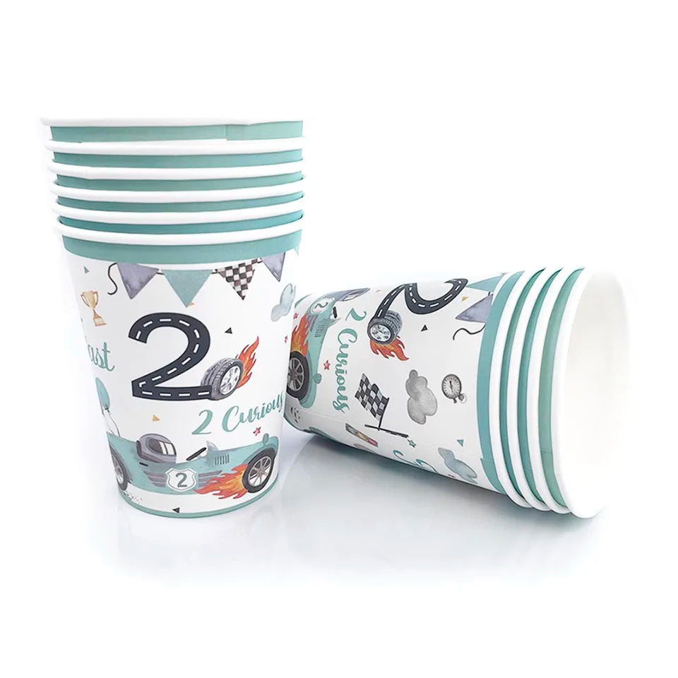 2 Race Car Party Tableware Paper Cups - 16 pcs (Green)