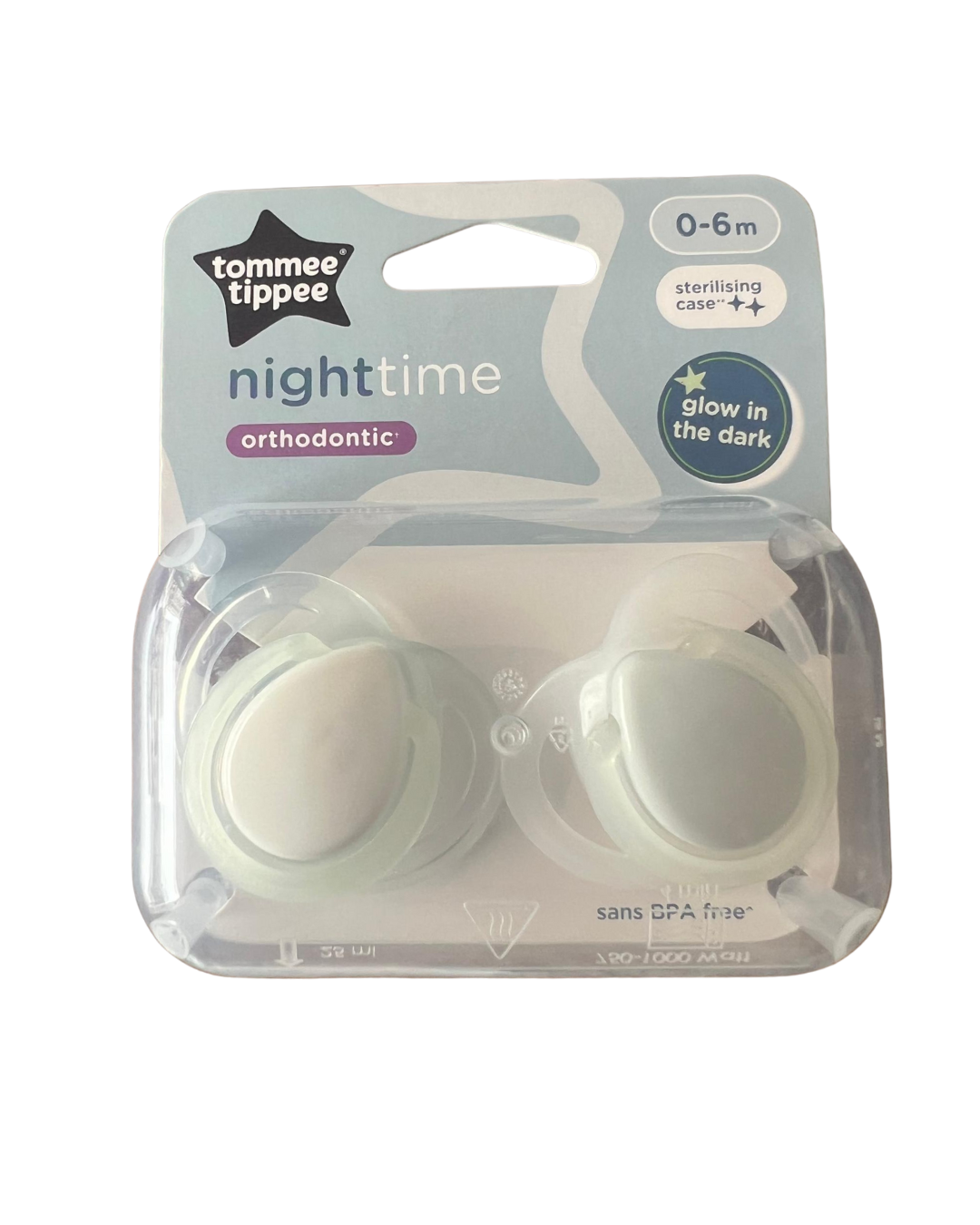 Tommee Tippee Green Nighttime Orthodontic Soothers, Glow in the Dark, 0-6m