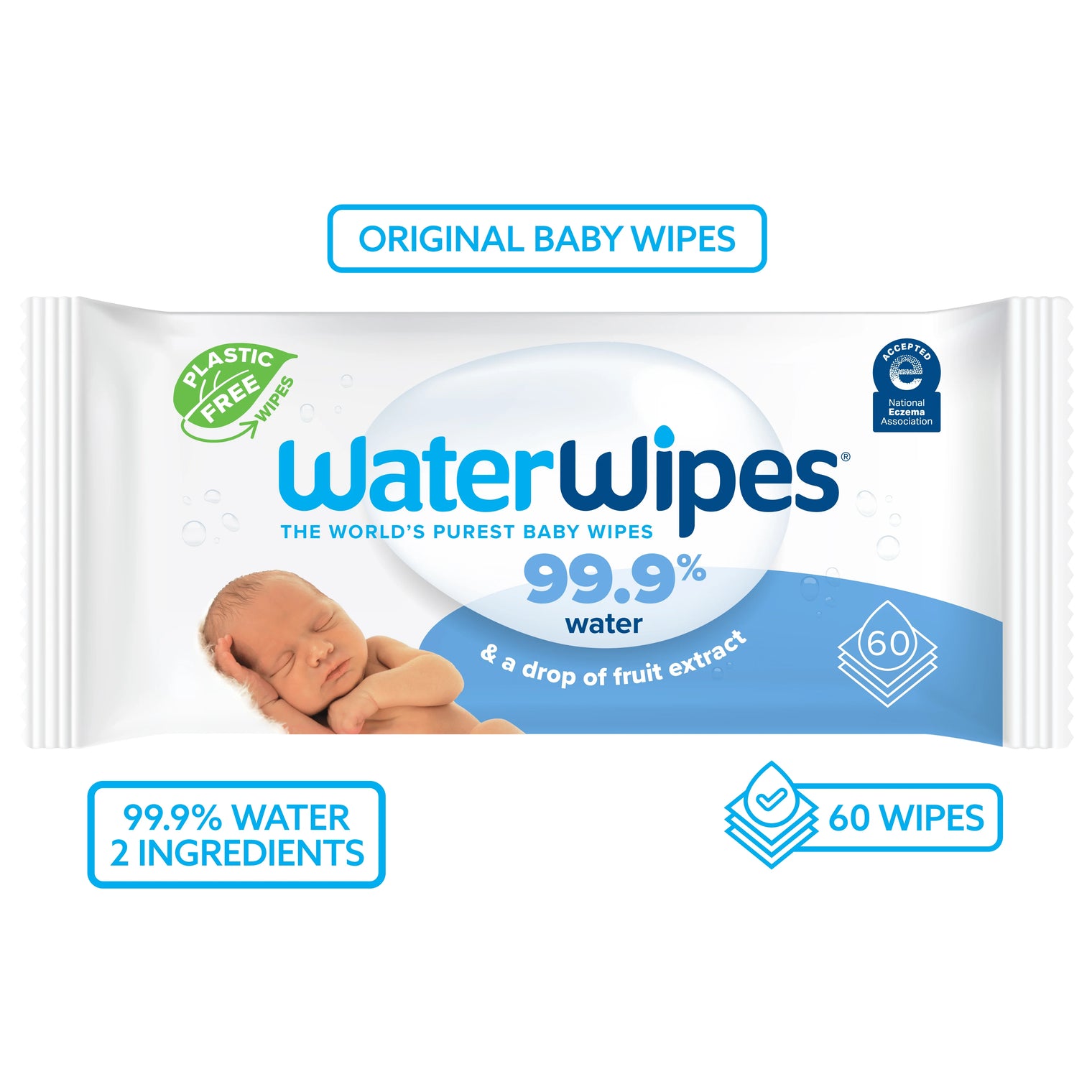 Water Wipes, 99.9% Water, Pack of 12 (Sold without carton)