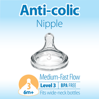 Dr Brown’s Natural Flow® Level 3 Wide-Neck (Medium-Fast Flow) Anti-Colic Teat - 2-Pack (6m+)