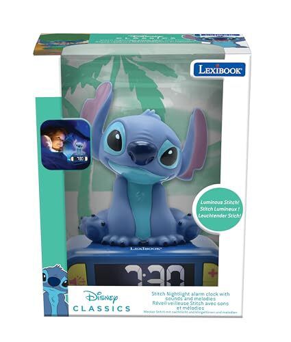 Lexibook Disney Stitch Alarm Clock with Sounds and Melodies (Blue colour available)