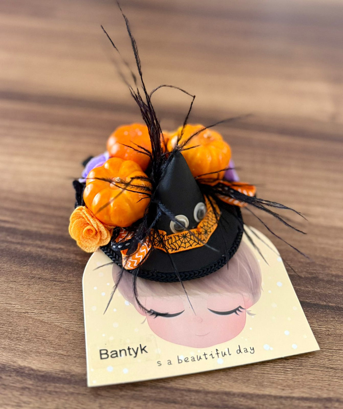 Bantyk Halloween Black Hat with Pumpkin Hair Clip