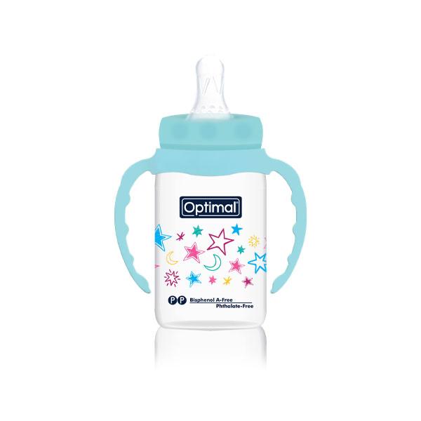 Optimal Narrow Neck Feeding Bottle With Handle 140ml - Blue
