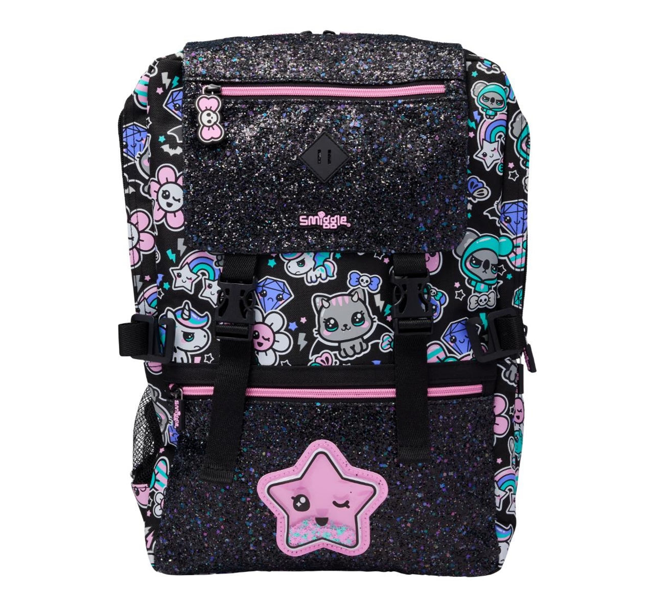 Smiggle Trailblazer Black Foldover Attach Backpack 16 Inches