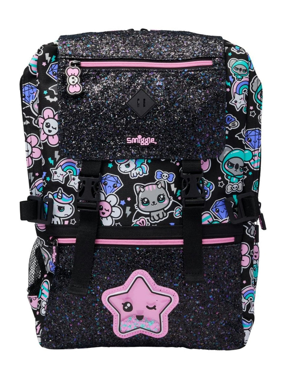 Smiggle Trailblazer Black Foldover Attach Backpack – 16 Inches