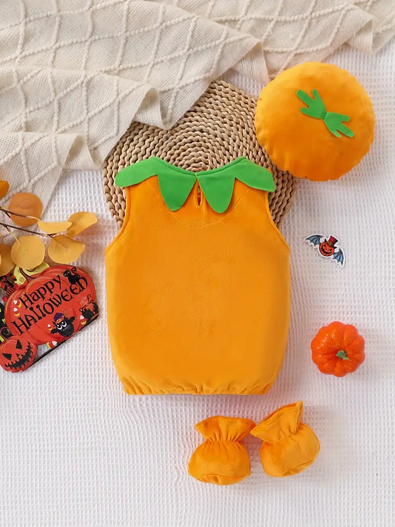 Three-Piece Sleeveless Halloween Pumpkin Set for Baby/Toddler
