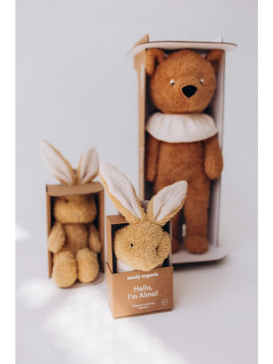Wooly Organic Muslin Comforter with Soft Toy - (Bunny head with bigger Muslin)