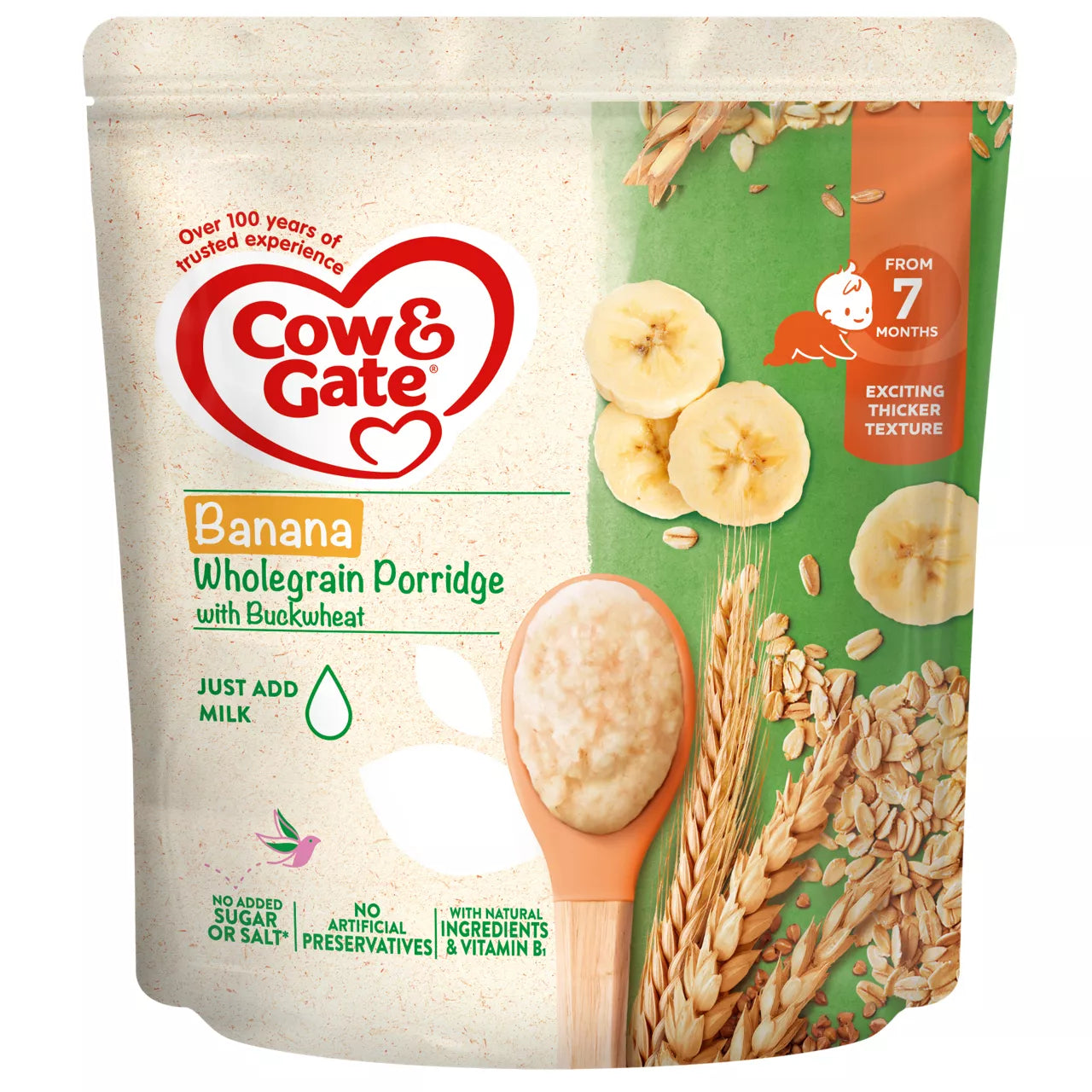 Cow & Gate Banana Wholegrain Porridge with Buckwheat (from 7m onwards) - 200g