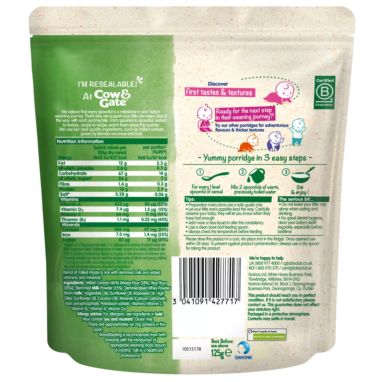 Cow & Gate Creamy Porridge Cereal (from 4-6months onwards) - 125g