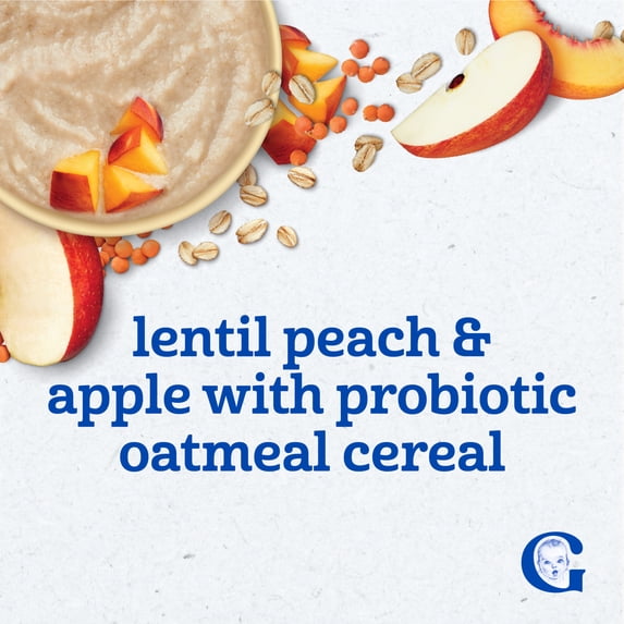 Gerber Oatmeal & Fruit - Lentil Peach & Apple with Probiotic Oatmeal Cereal 8 oz(227g) - 12Months+