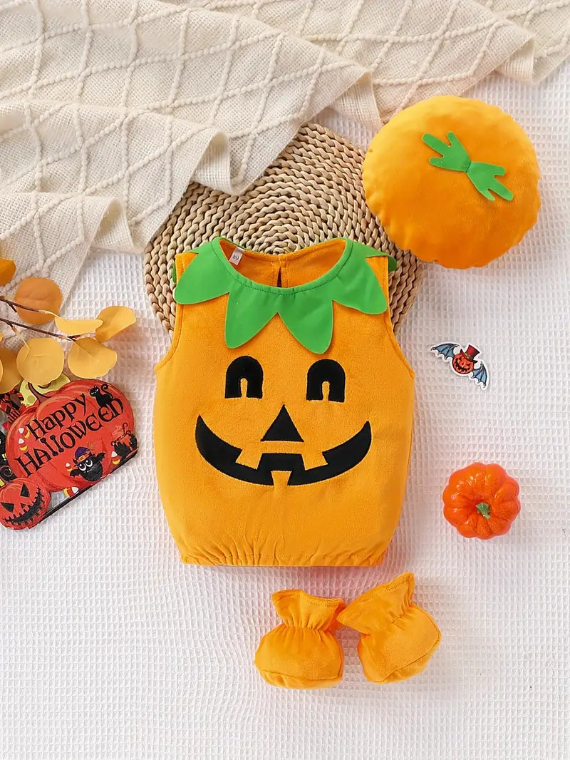 Three-Piece Sleeveless Halloween Pumpkin Set for Baby/Toddler