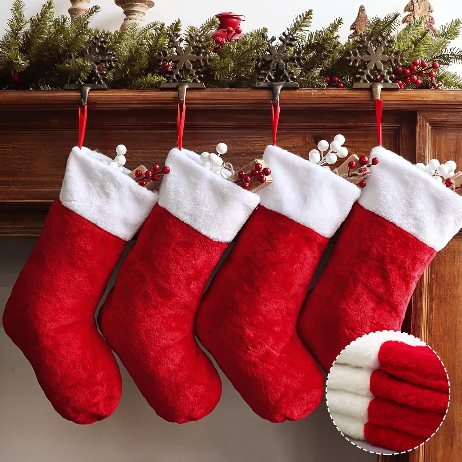 Christmas Stockings Set of 4, Plush Xmas Stockings