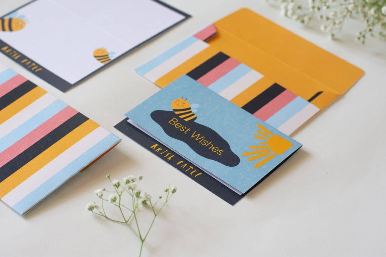 Foldable Gift Cards with Envelopes - Bee Yourself (Bright Blue - Pack of 10)