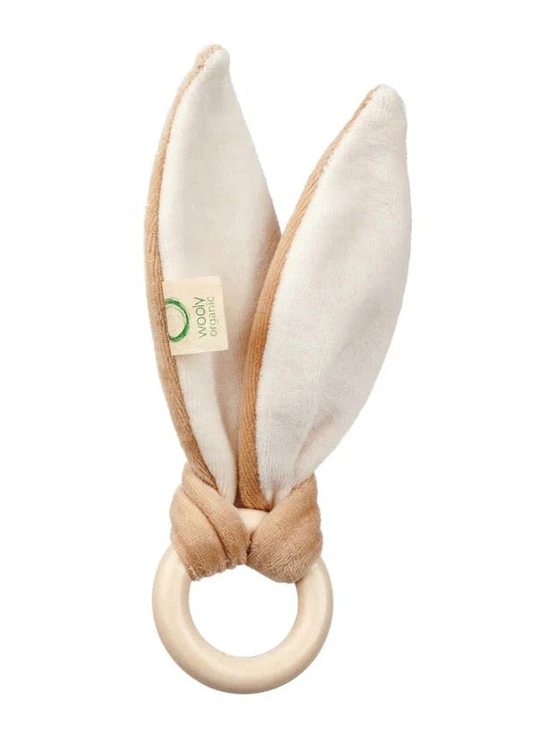 Wooly Organic Crinkle Bunny Ears with Teething Ring