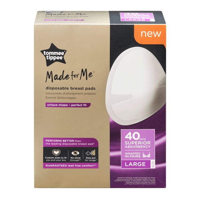 Tommee Tippee Made for Me Disposable Breast Pads - 40 Pads Wrapped in Pairs (Available in 2 Sizes)