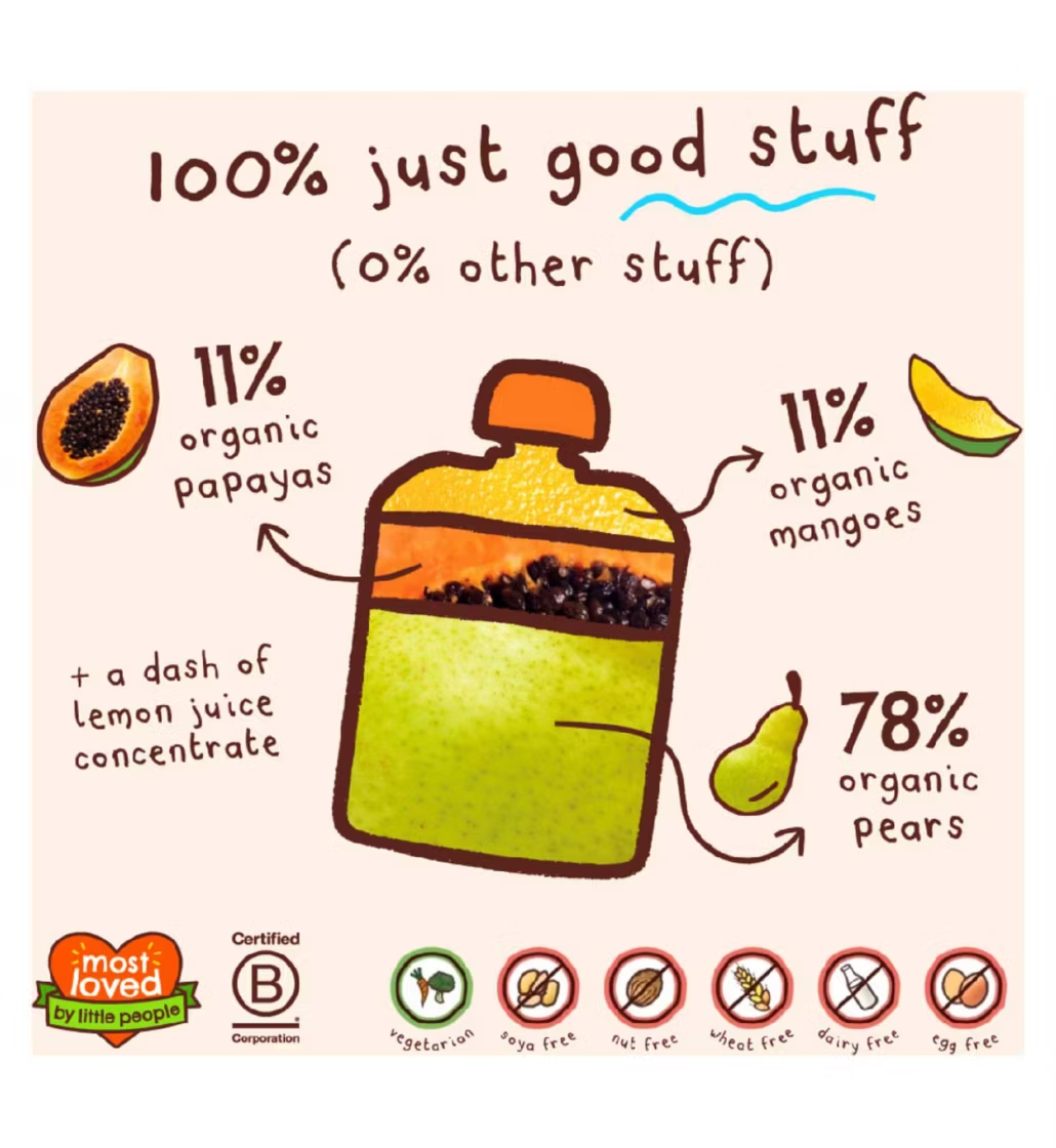 Ella's Kitchen Organic Mangoes, Pears and Papaya Baby Food Pouch 4+ Months 120g