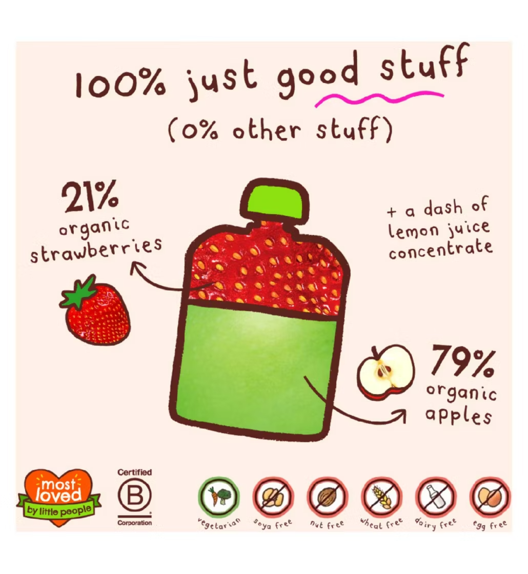 Ella's Kitchen Organic Strawberries and Apples Baby Food Pouch 4+ Months 120g