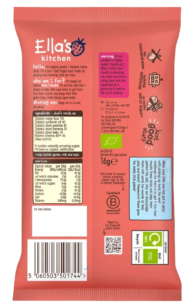 Ella's Kitchen Peach + Banana Melty Sticks From 7 Months - 16g
