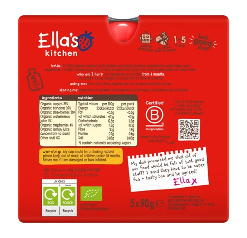 Ella's Kitchen the Red One Organic Squished Smoothie Fruits From 6months - 5 x 90g