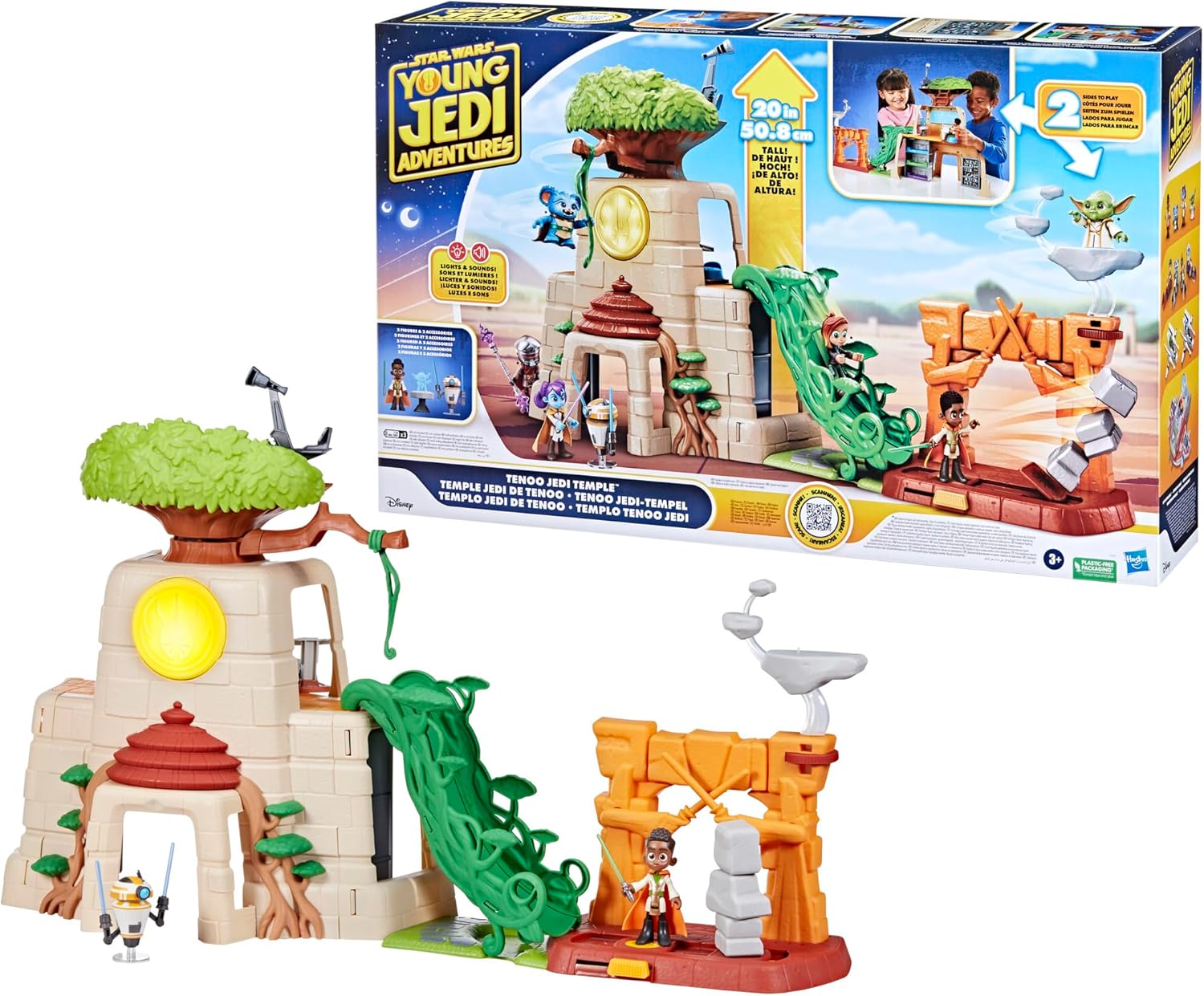 Star Wars: Young Jedi Adventures Tenoo Jedi Temple, 20-Inch-Tall Playset with Lights & Sounds, 2 Action Figures.