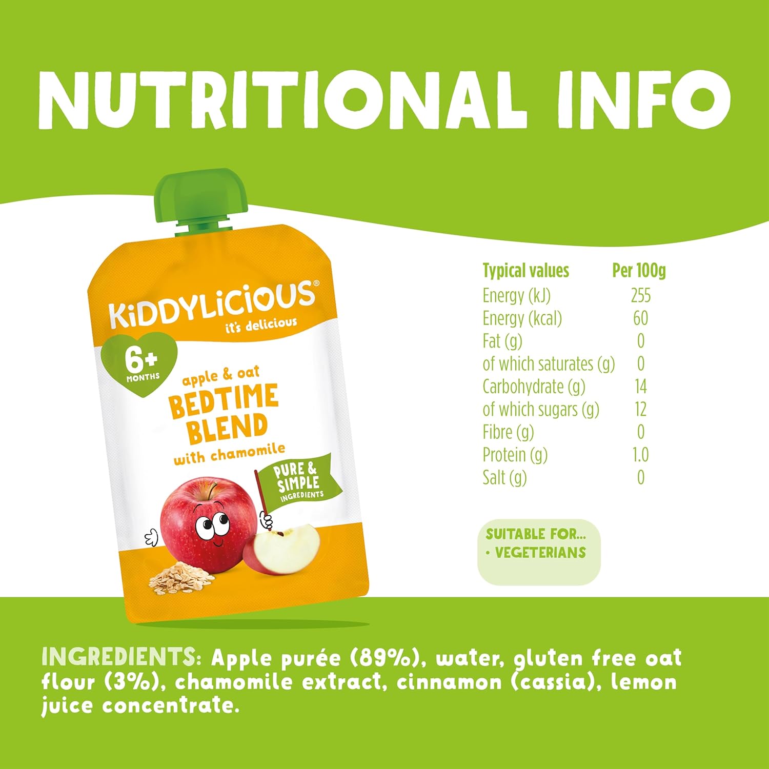 Kiddylicious Apple  and Oat Bedtime blend with Chamomile - 100g