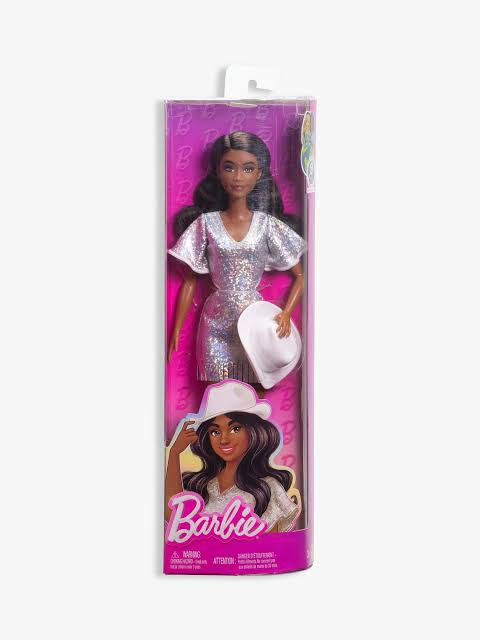 Barbie Fashionistas Doll with Black Hair and Sparkly Silver Dress